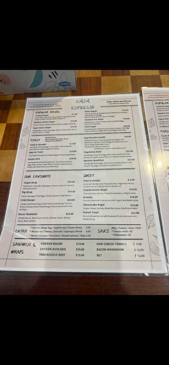 Menu, Casa Espresso