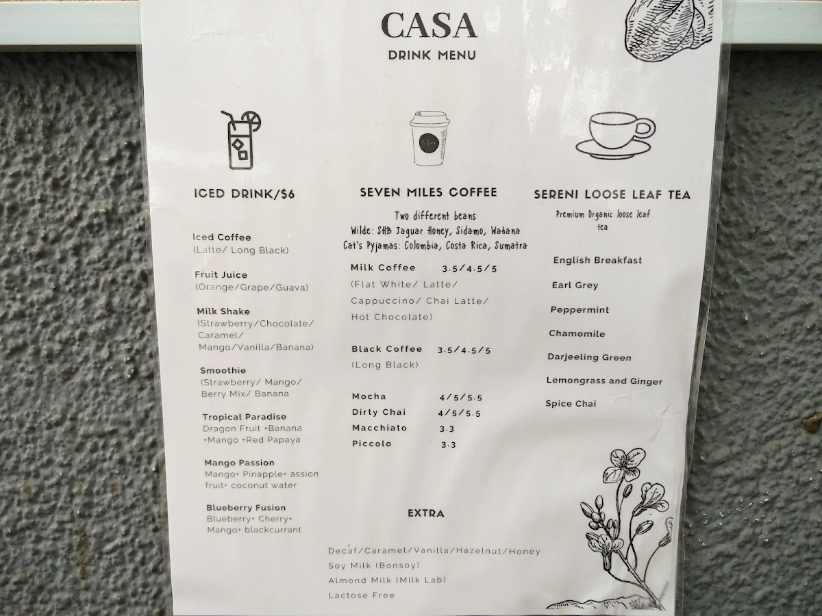 Menu, Casa Espresso