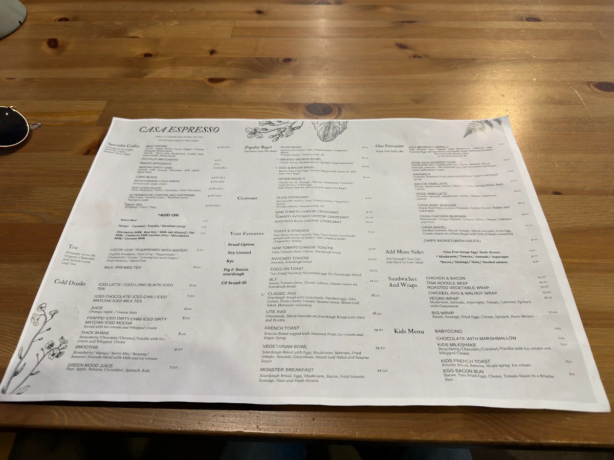 Menu, Casa Espresso