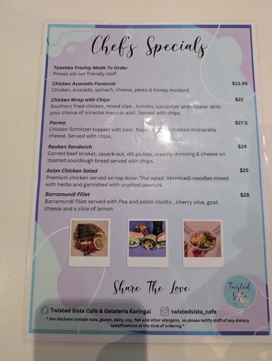 Menu, Twisted Sista Cafe - Karingal