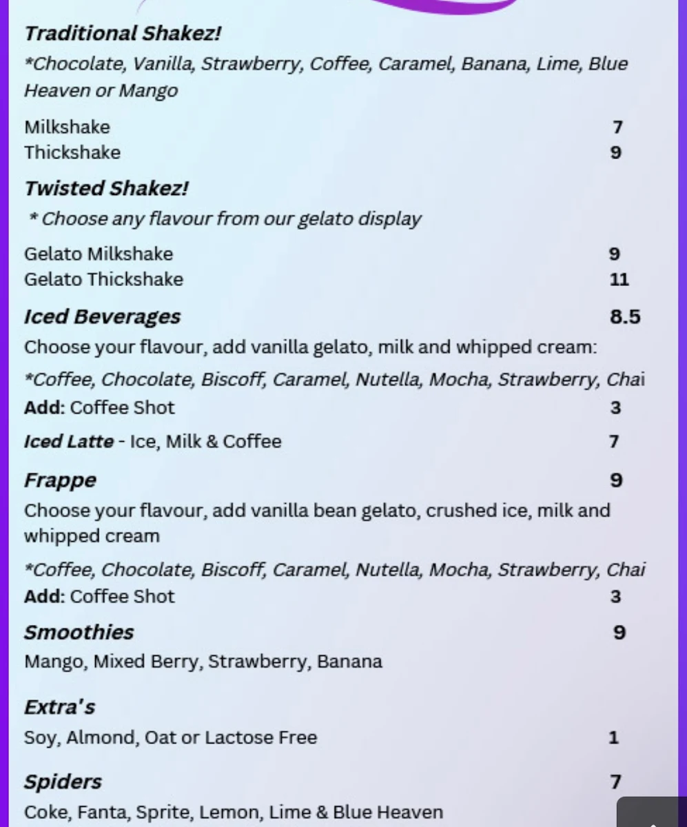 Menu, Twisted Sista Cafe - Karingal