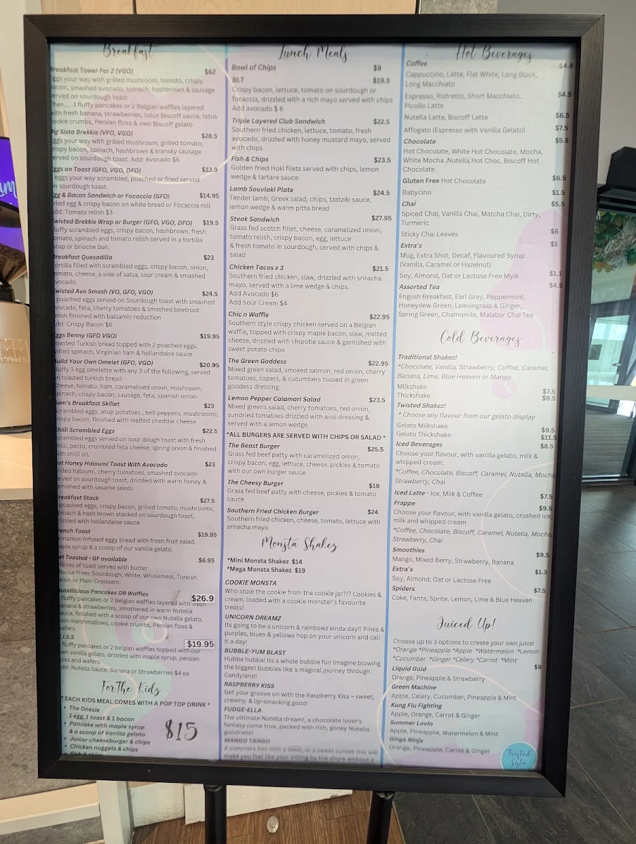Menu, Twisted Sista Cafe - Karingal