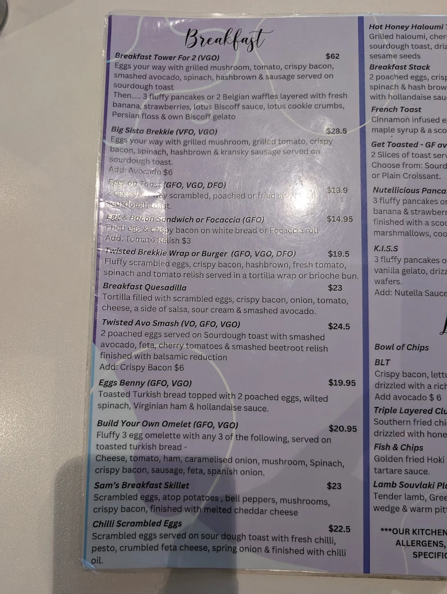 Menu, Twisted Sista Cafe - Karingal