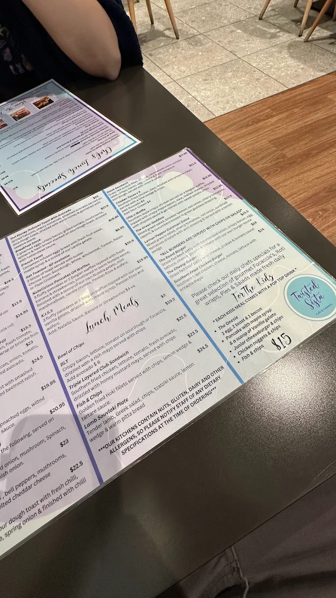 Menu, Twisted Sista Cafe - Karingal