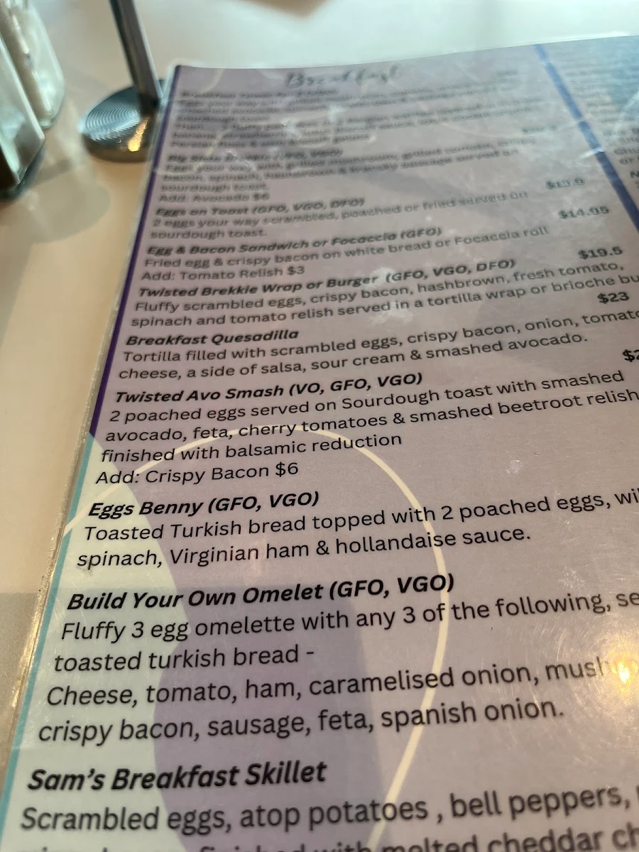 Menu, Twisted Sista Cafe - Karingal