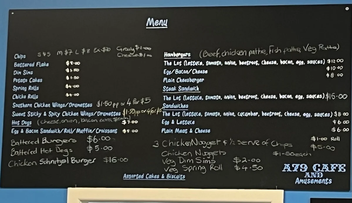Menu, A79 Cafe And Amusements