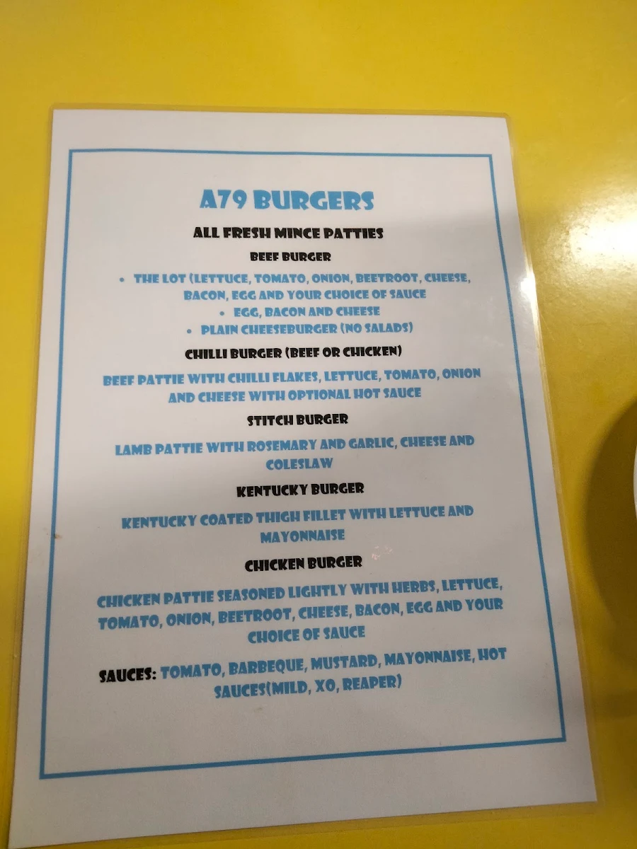 Menu, A79 Cafe And Amusements