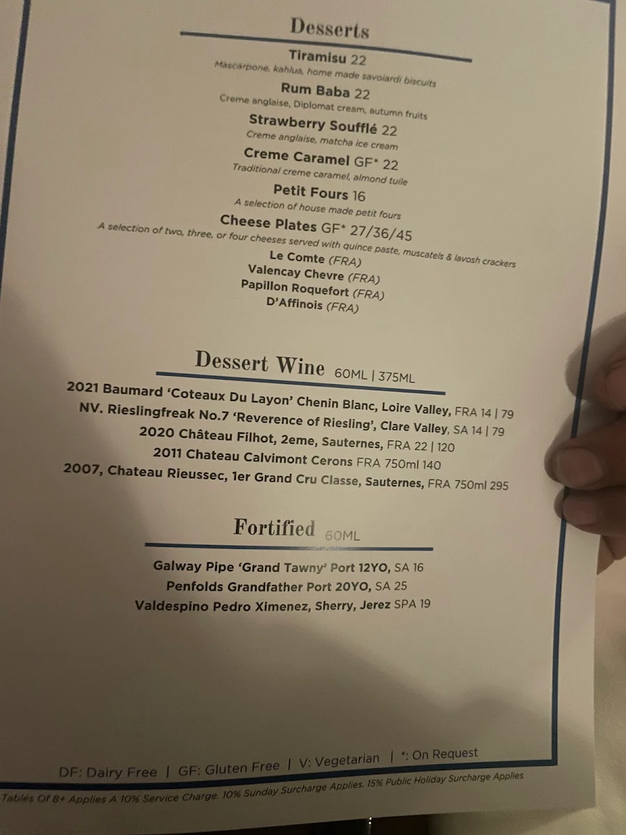 Menu, Bistro Mosman