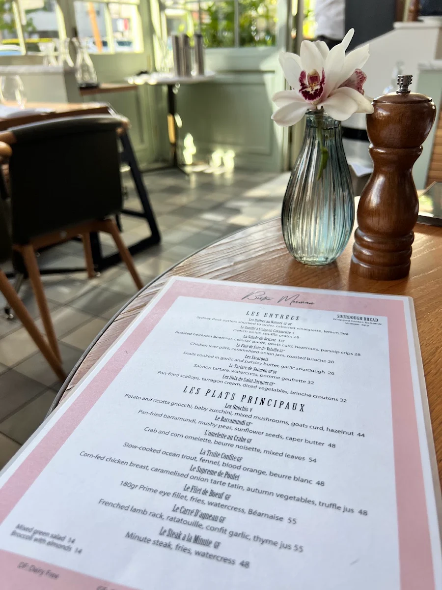 Menu, Bistro Mosman
