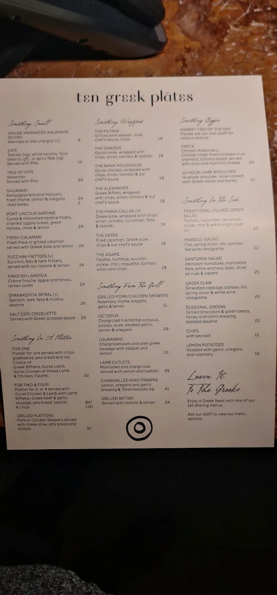 Menu, 10 Greek Plates