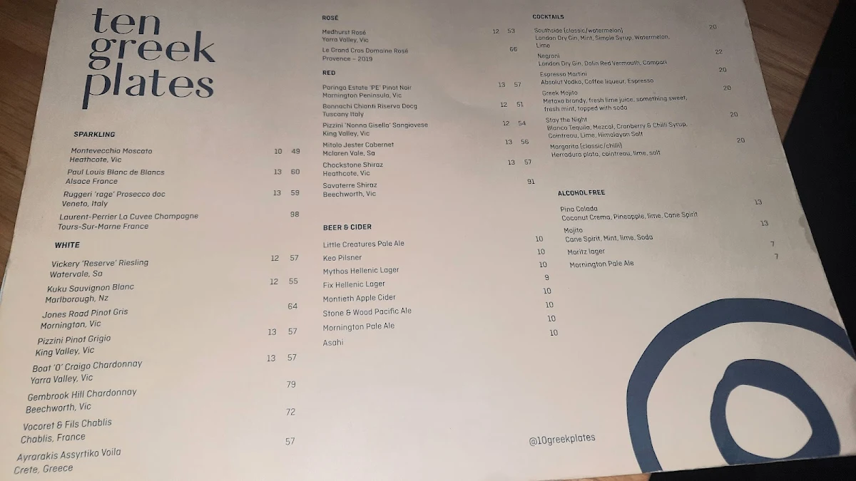 Menu, 10 Greek Plates
