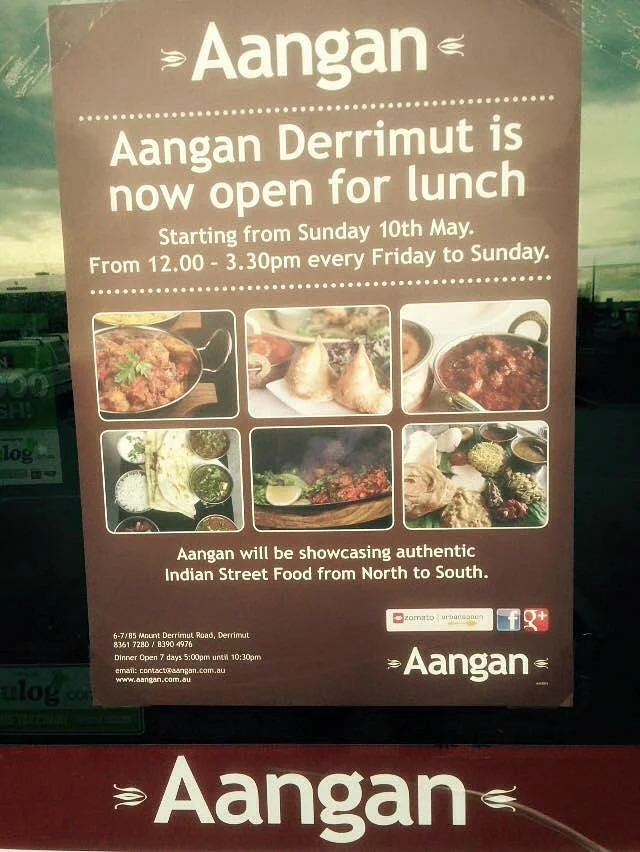 Menu, Aangan Restaurant - Deer Park