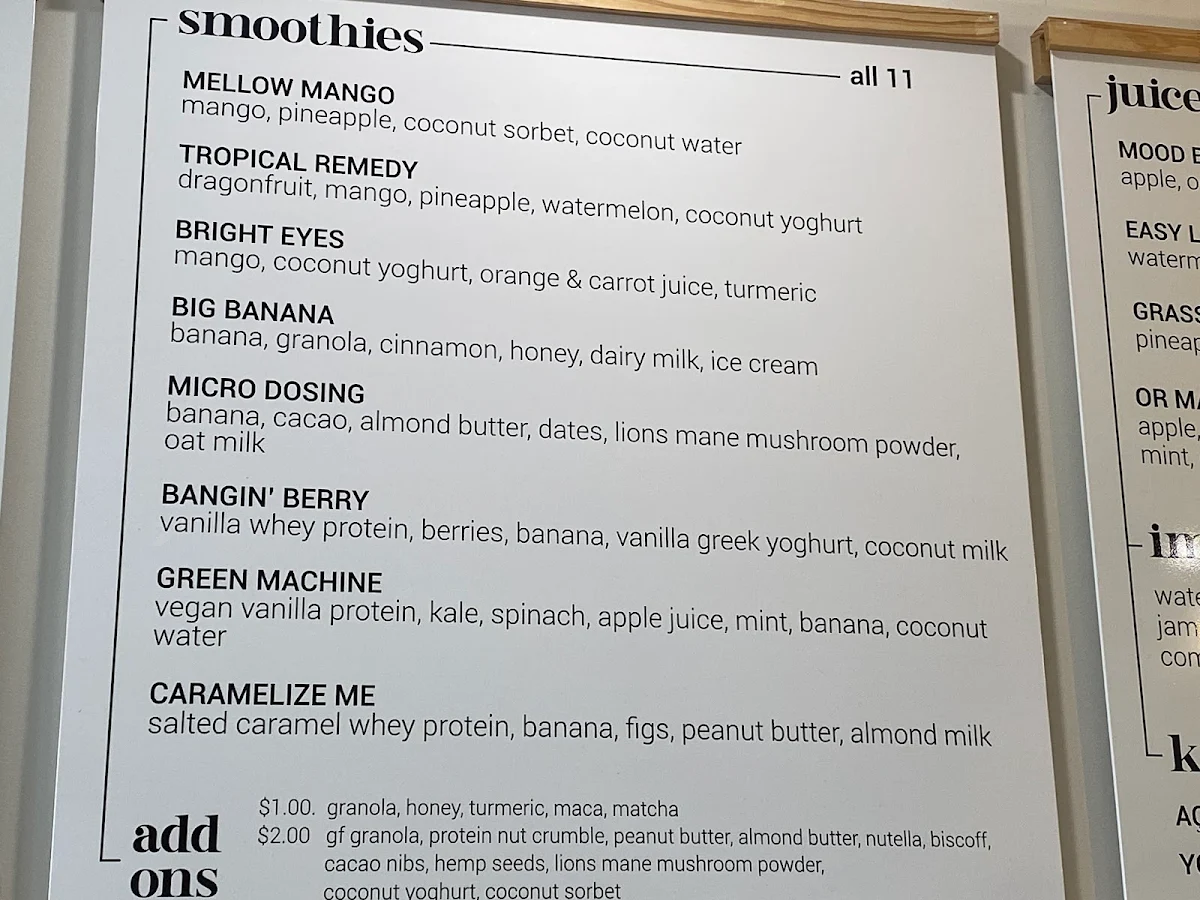 Menu, Nectar Port Douglas