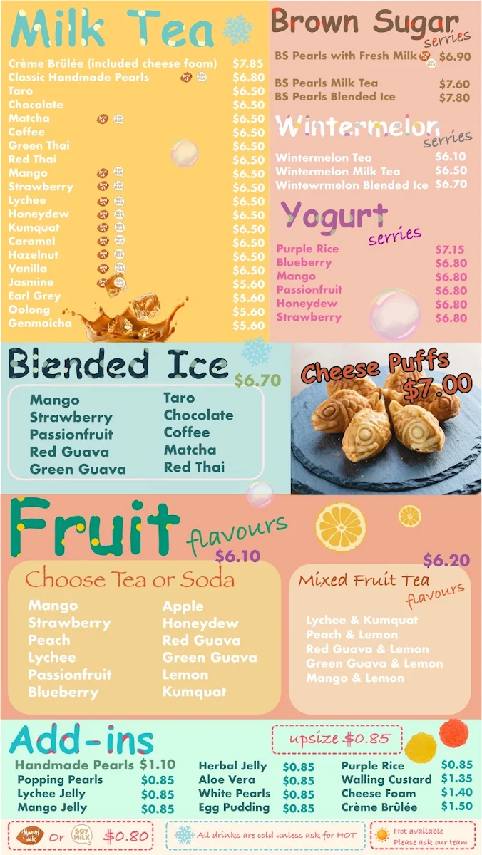 Menu, Popping & Tea Williams landing