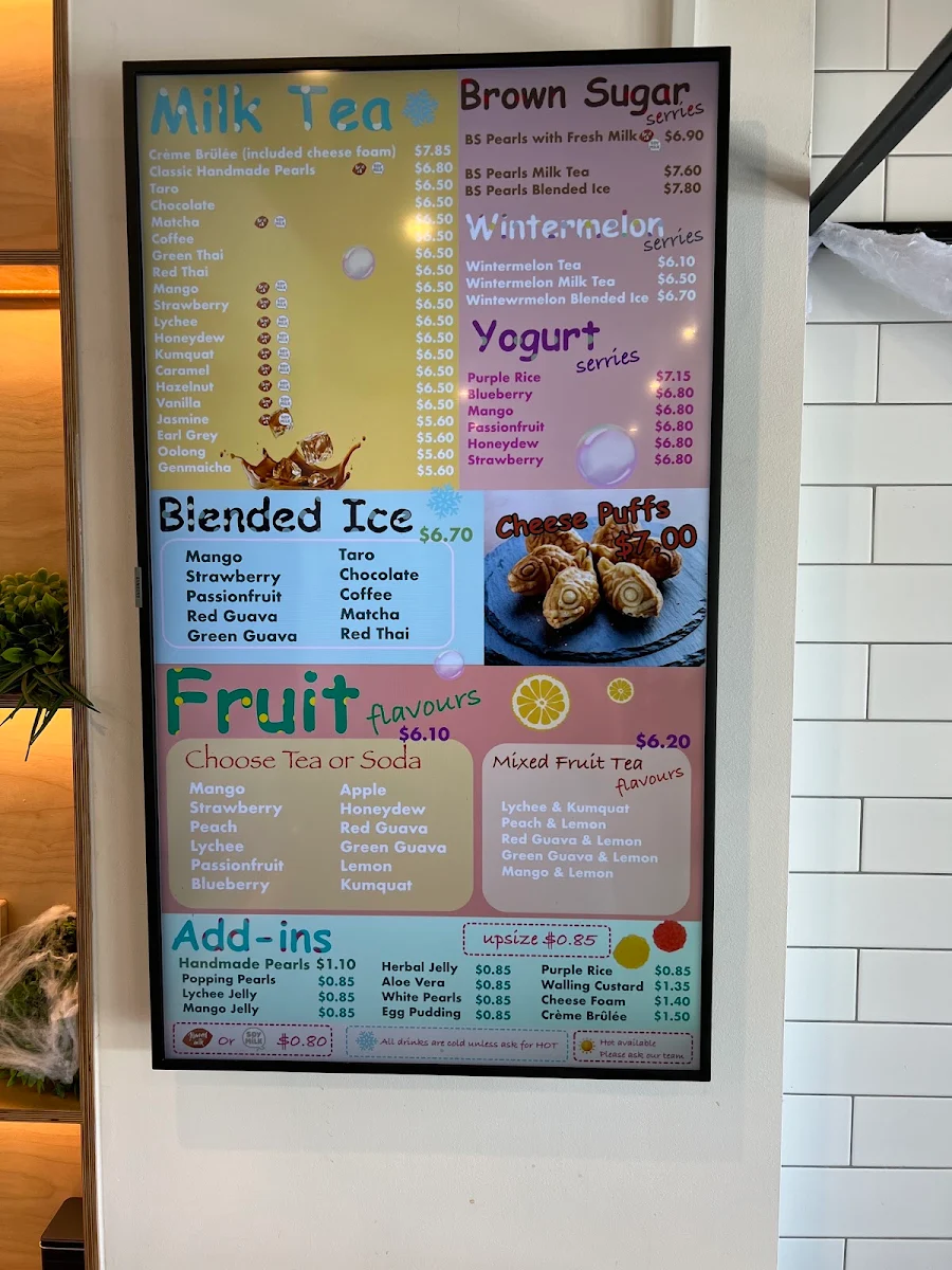 Menu, Popping & Tea Williams landing