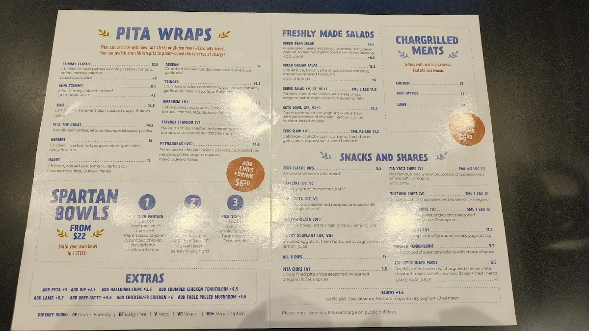 Menu, Zeus Street Greek Broadway Sydney