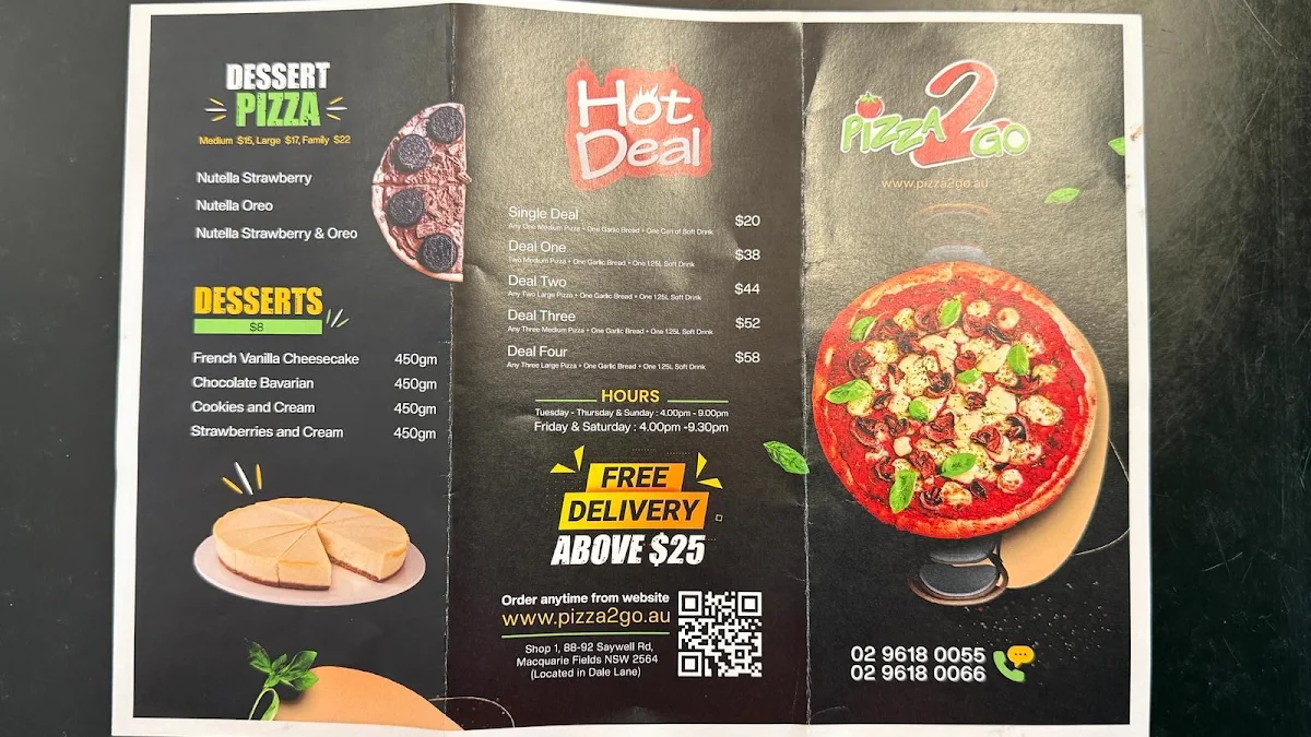 Menu, Pizza 2 Go Macquarie Fields