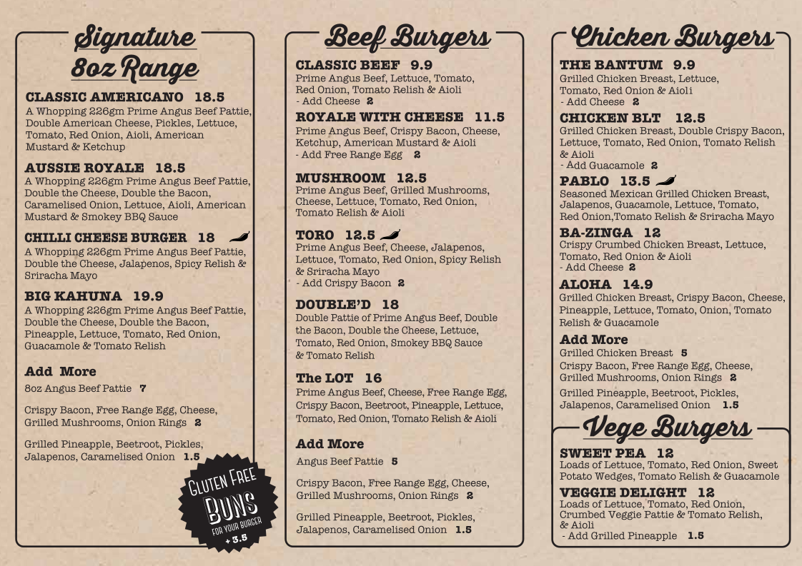 Menu, Burger'D Morayfield