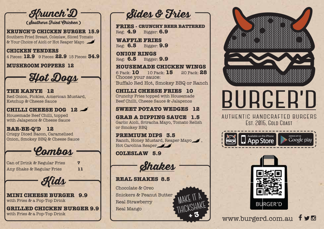 Menu, Burger'D Morayfield