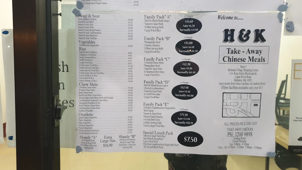 Menu, H&K Take Away
