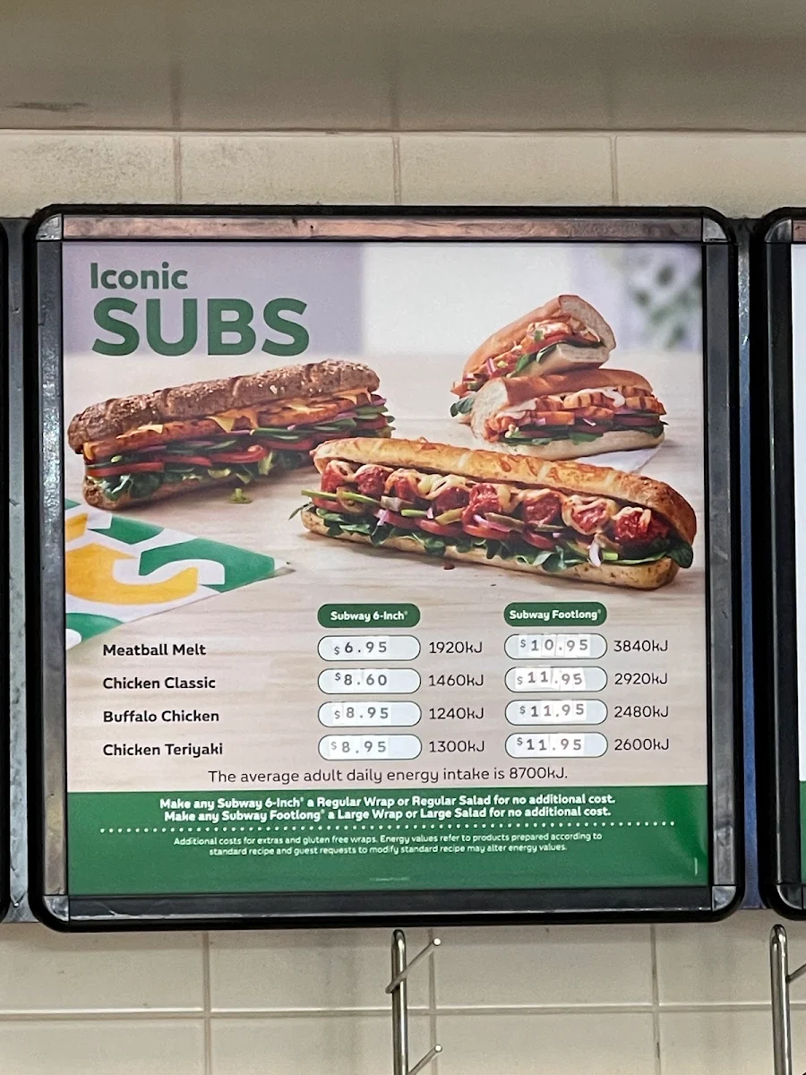 Menu, Subway