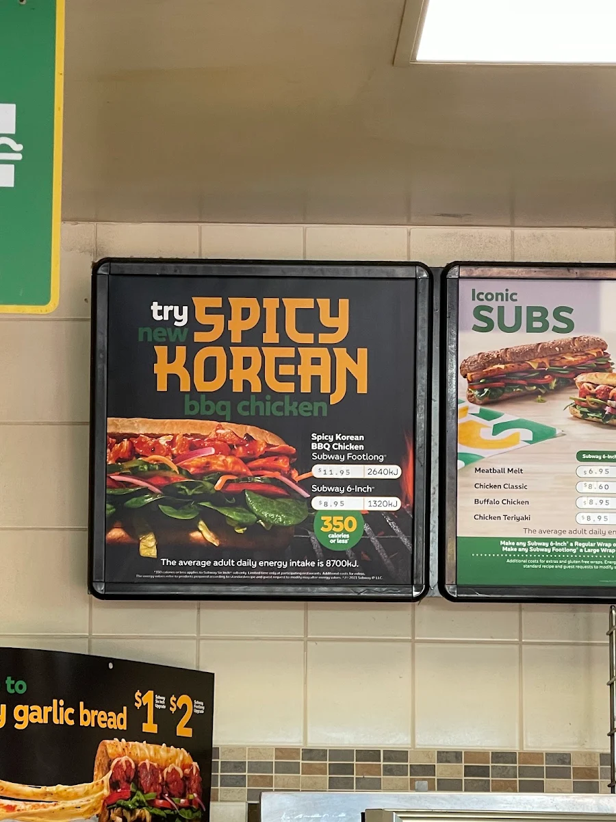 Menu, Subway