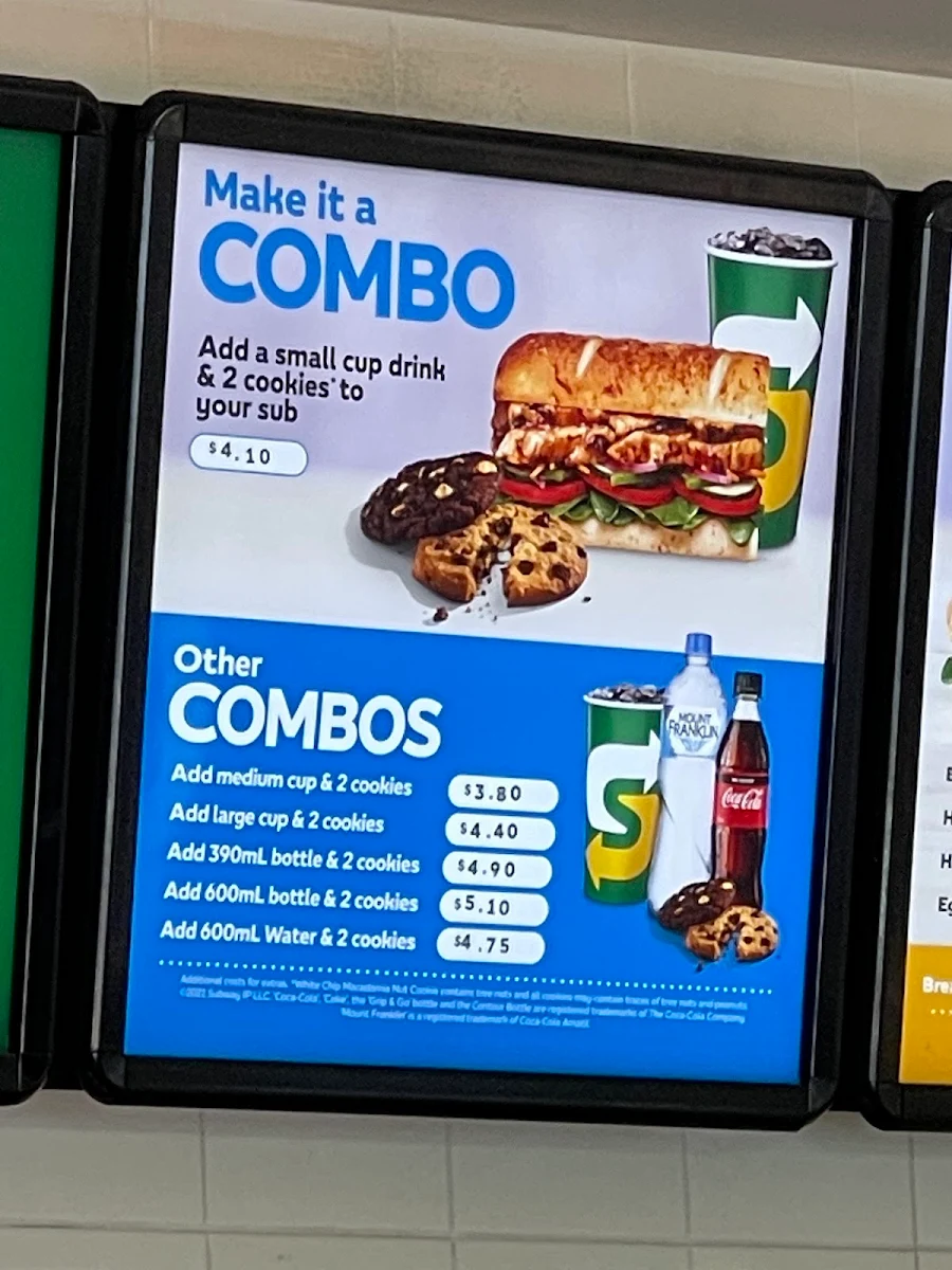 Menu, Subway