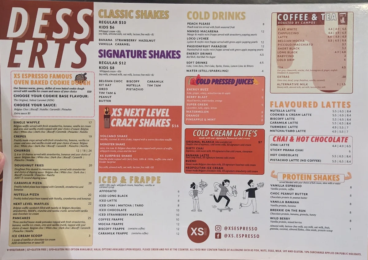 Menu, XS Espresso Meadowbank
