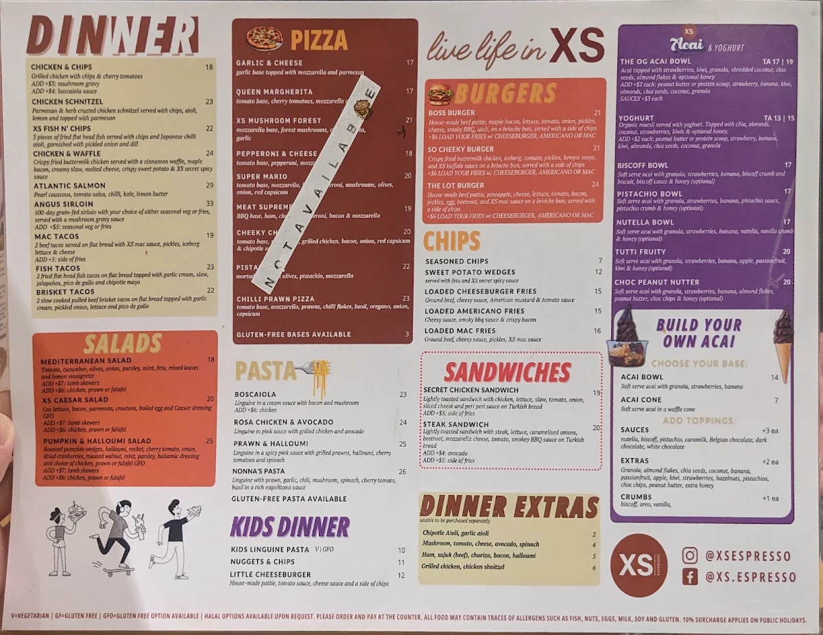 Menu, XS Espresso Meadowbank