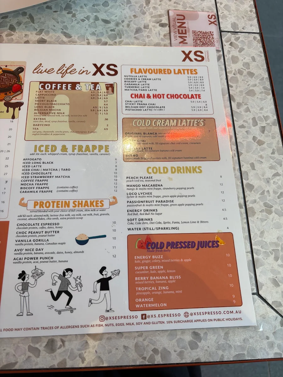 Menu, XS Espresso Meadowbank