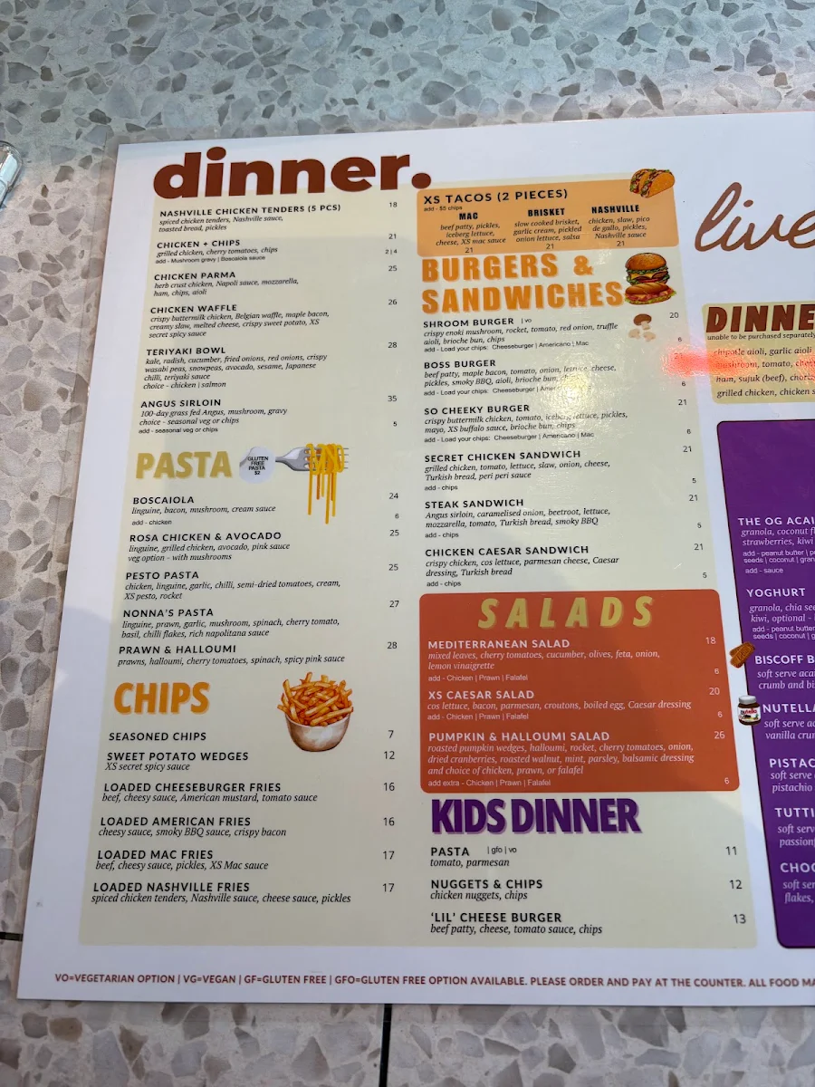 Menu, XS Espresso Meadowbank