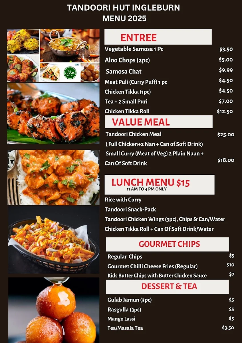 Menu, Tandoori Hut Ingleburn