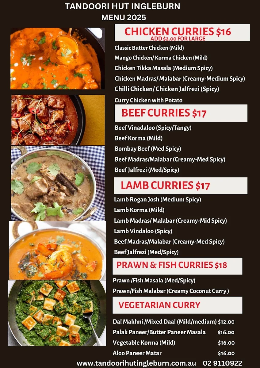 Menu, Tandoori Hut Ingleburn