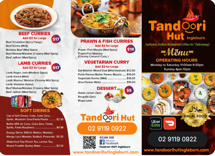 Menu, Tandoori Hut Ingleburn