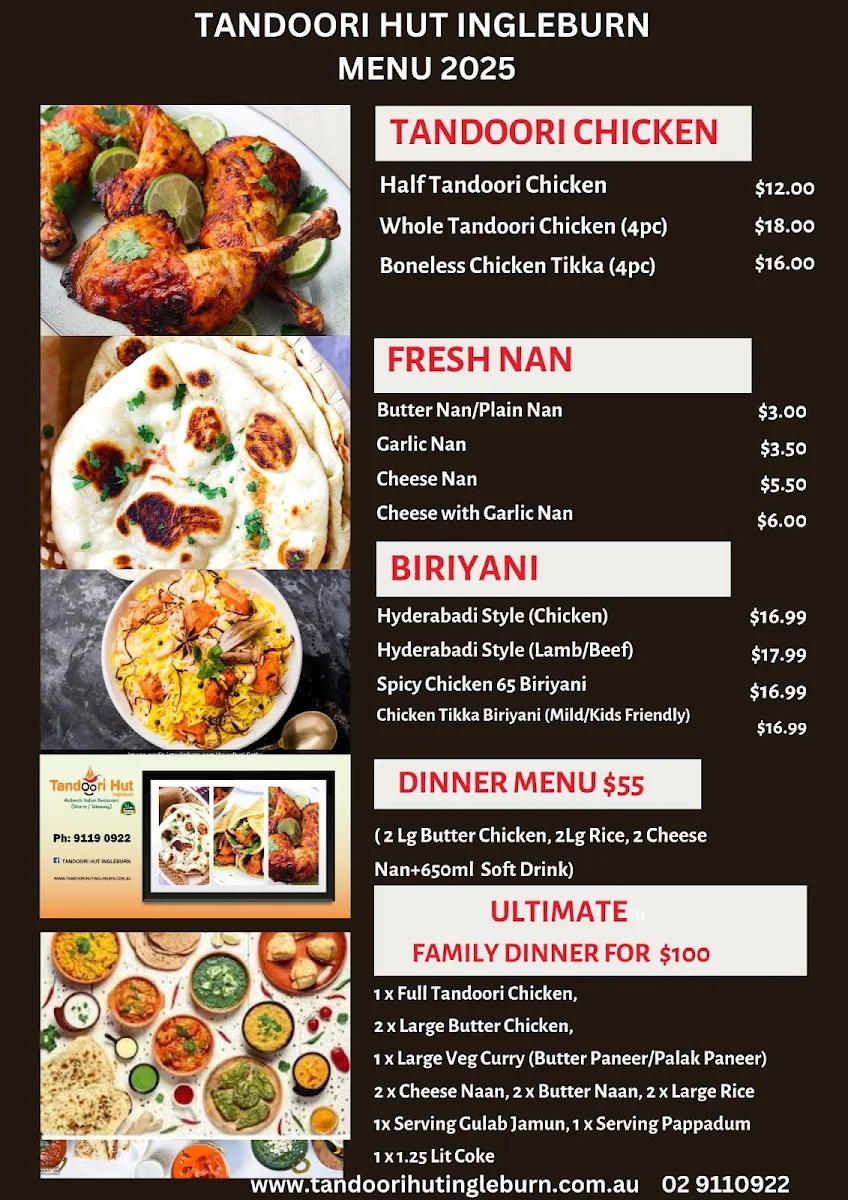 Menu, Tandoori Hut Ingleburn