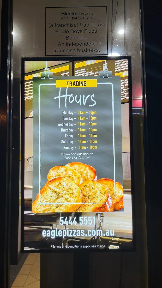 Menu, Eagle Pizzas Bendigo