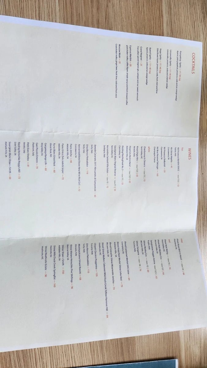 Menu, The Grand Hotel Richmond