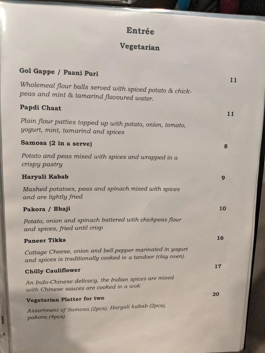 Menu, Ginger Indian Restaurant