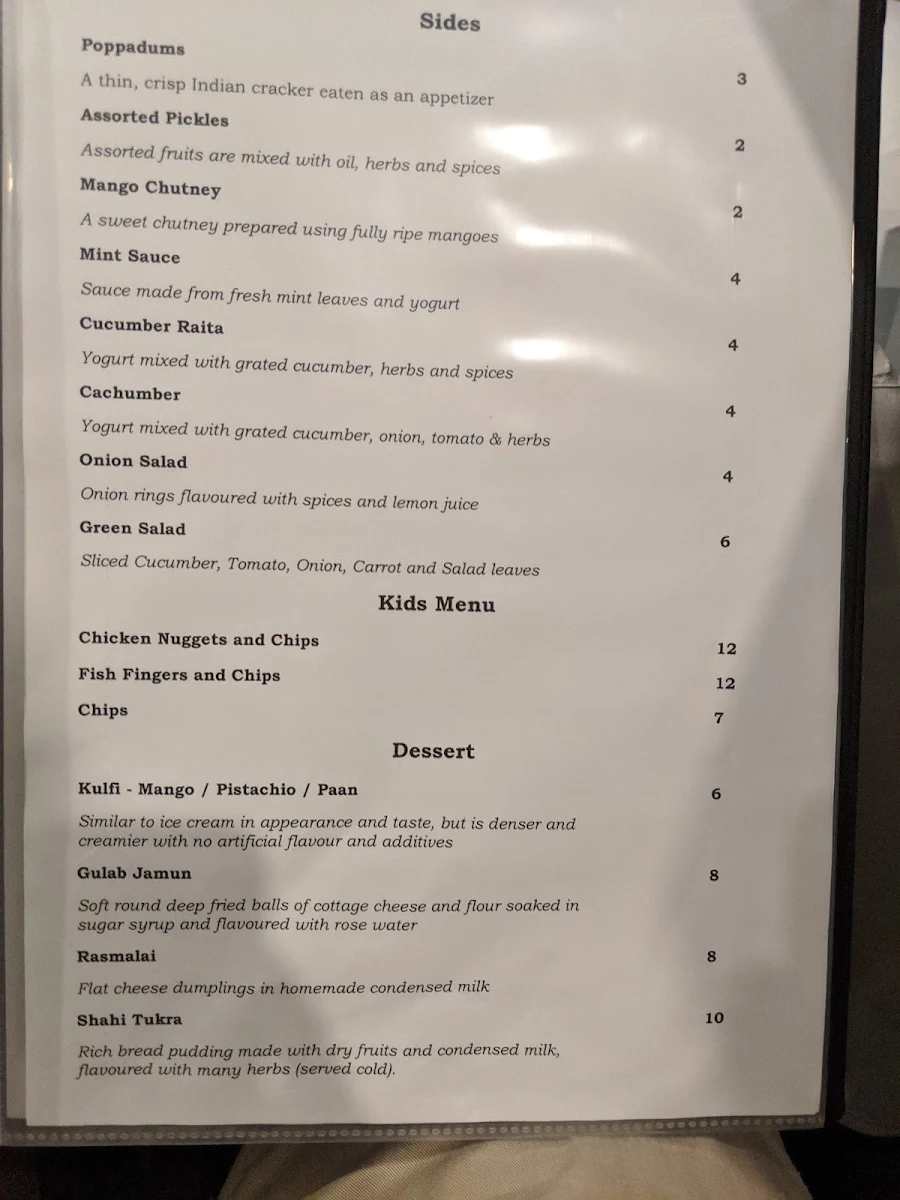 Menu, Ginger Indian Restaurant