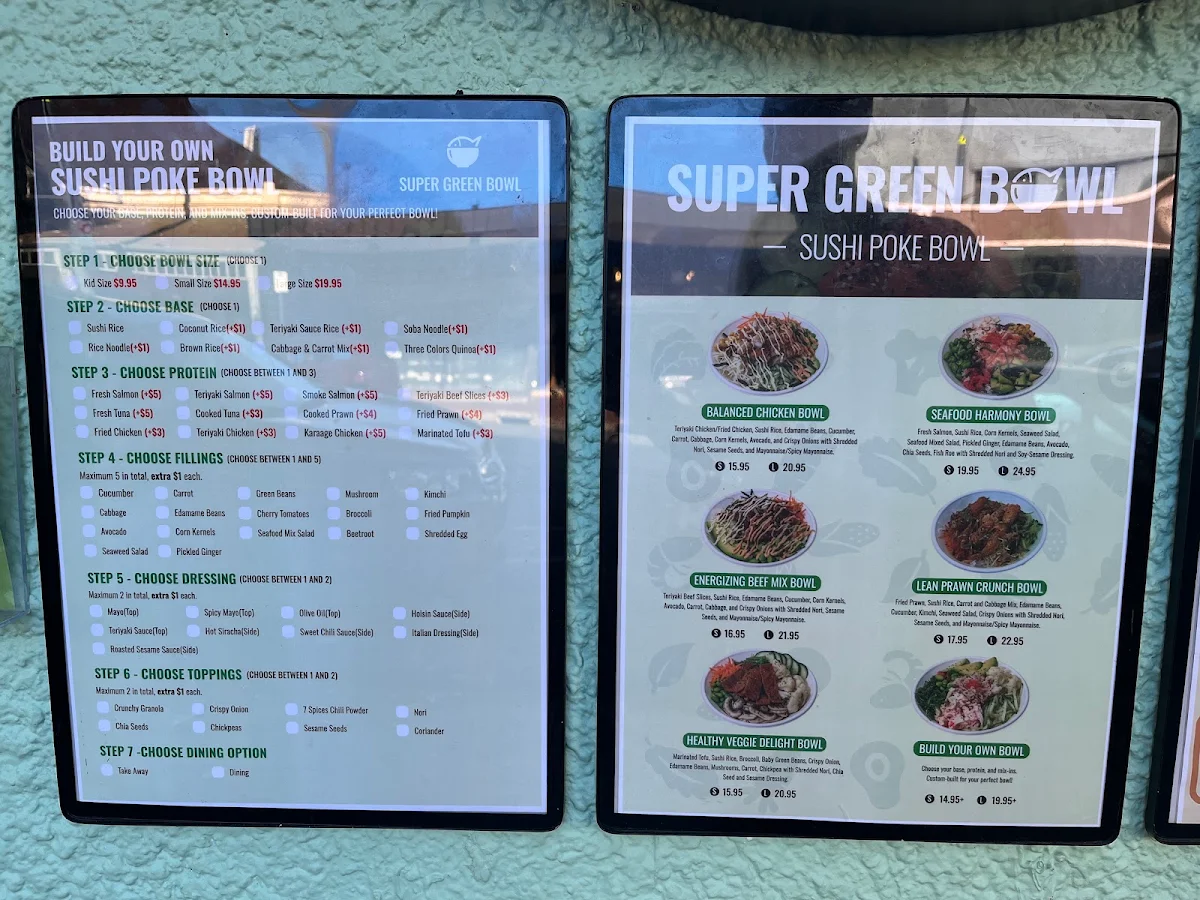 Menu, Super Green Bowl Glenelg
