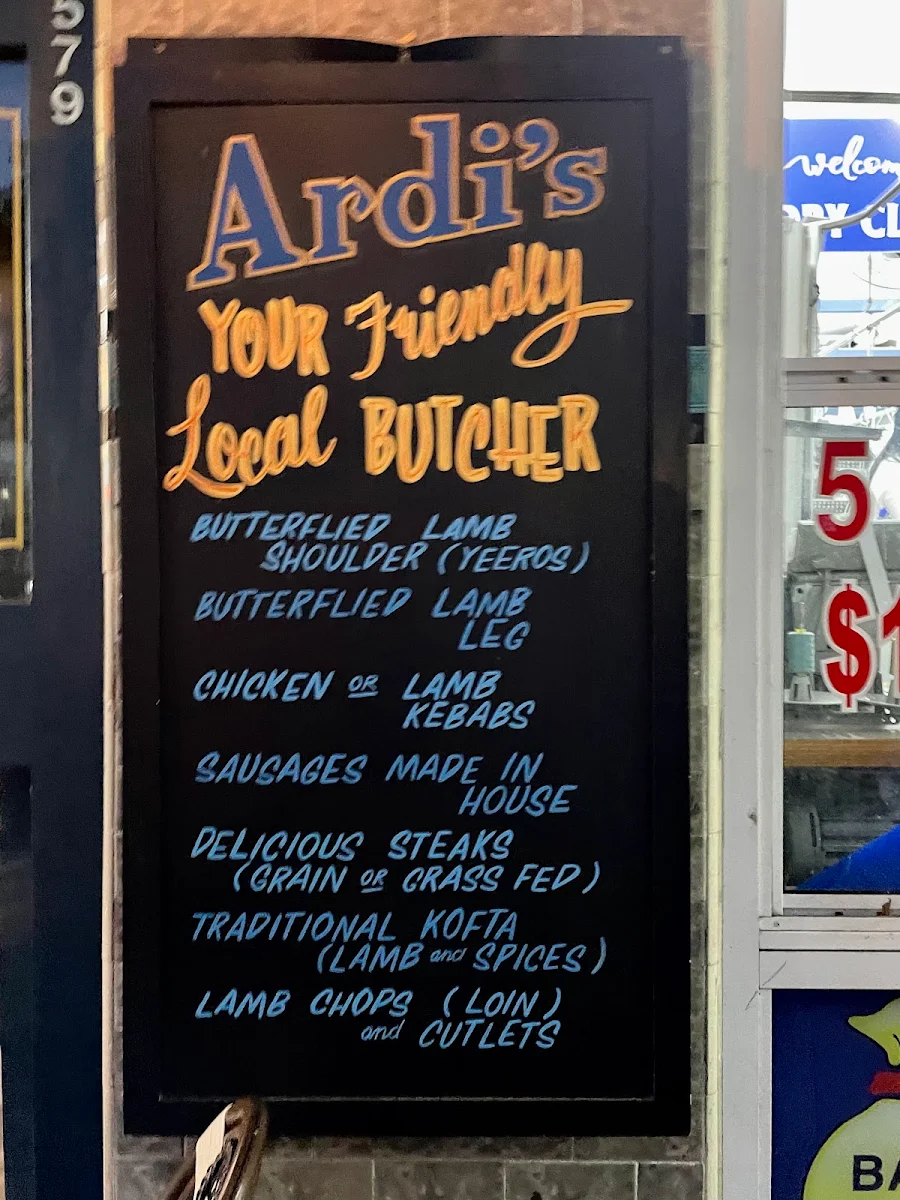 Menu, Ardi’s Block to Grill