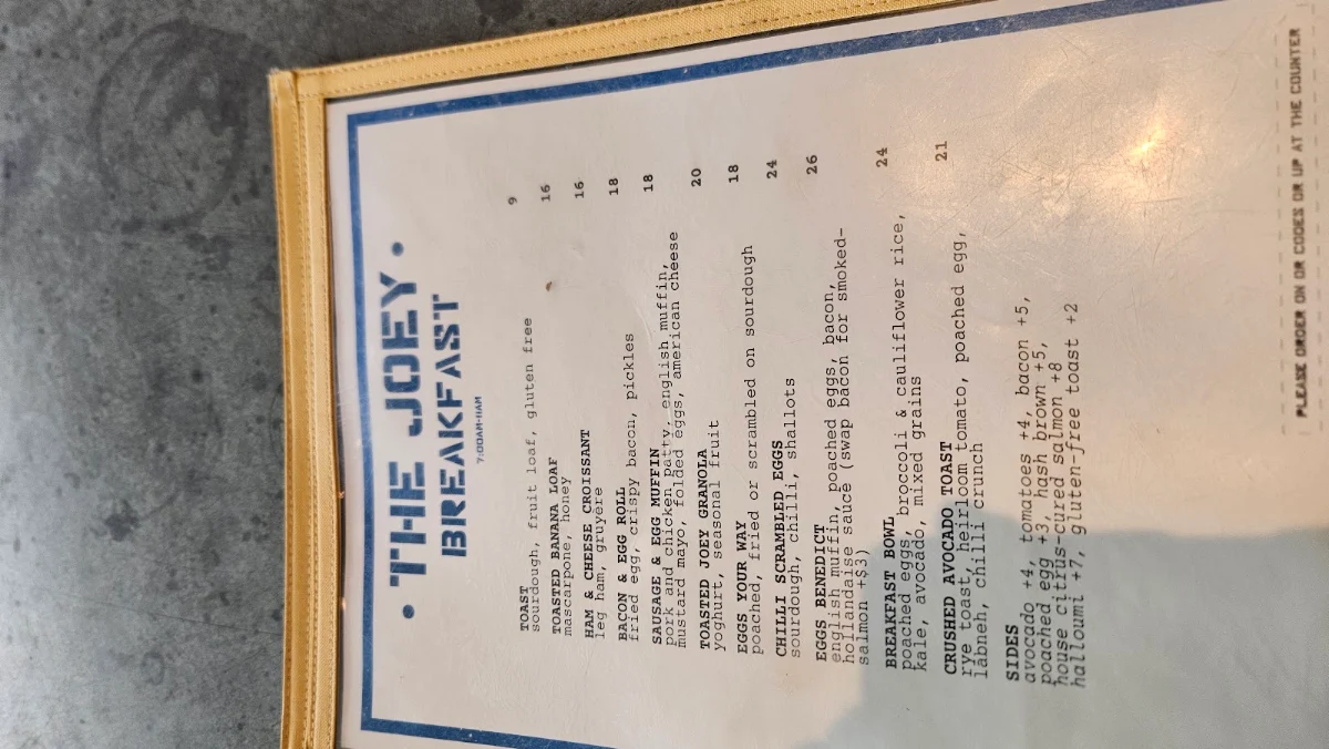 Menu, The Joey