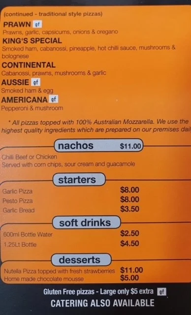 Menu, Hunter Gourmet Pizza Greenhills