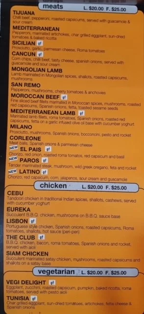 Menu, Hunter Gourmet Pizza Greenhills