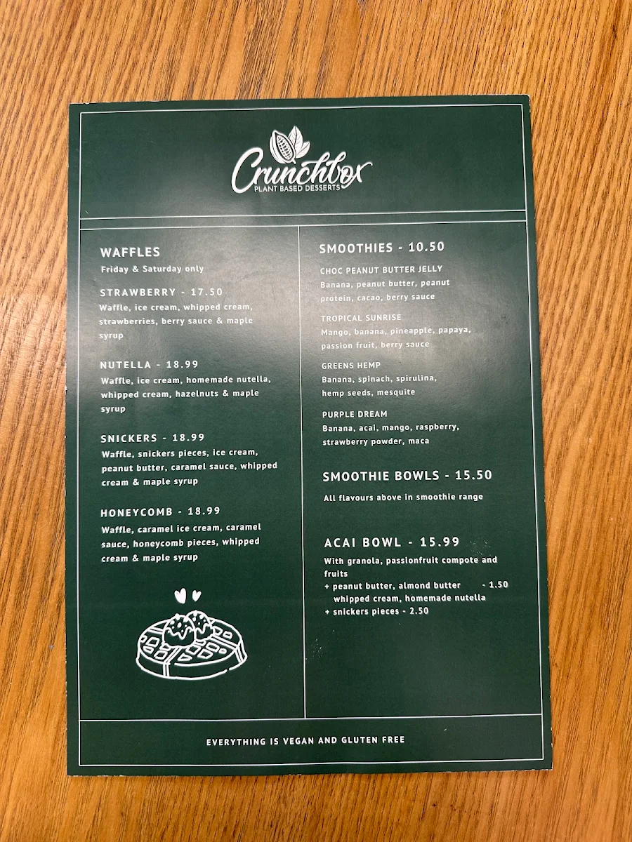 Menu, Crunchbox Plant Based Desserts