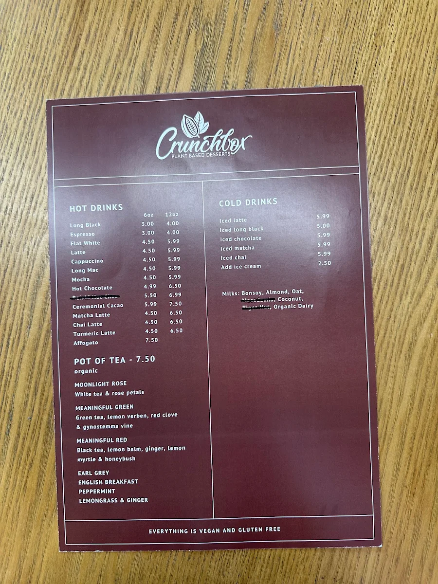 Menu, Crunchbox Plant Based Desserts