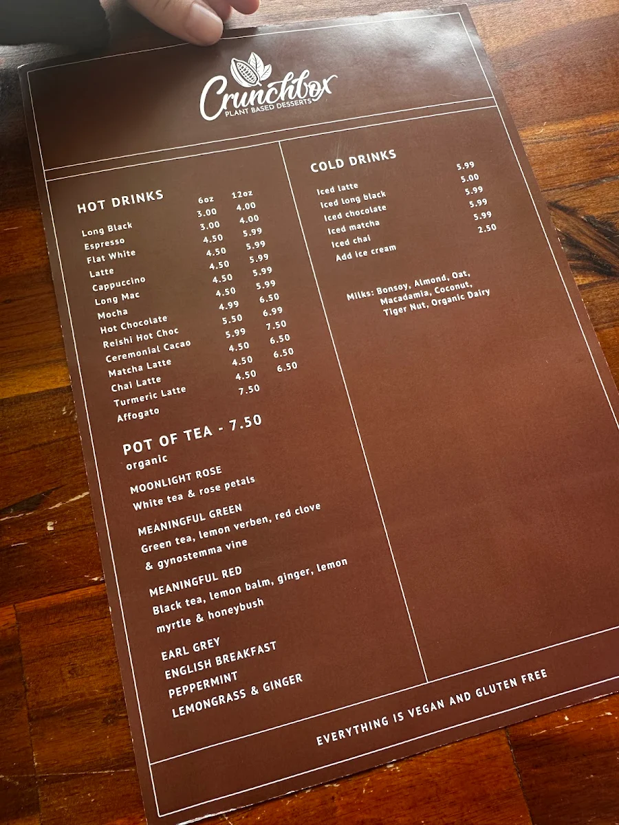 Menu, Crunchbox Plant Based Desserts