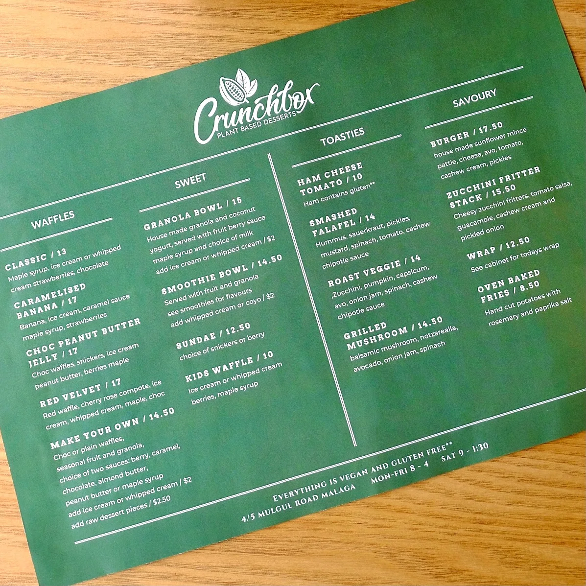 Menu, Crunchbox Plant Based Desserts