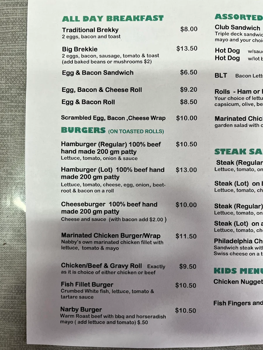 Menu, Bremer River Cottage