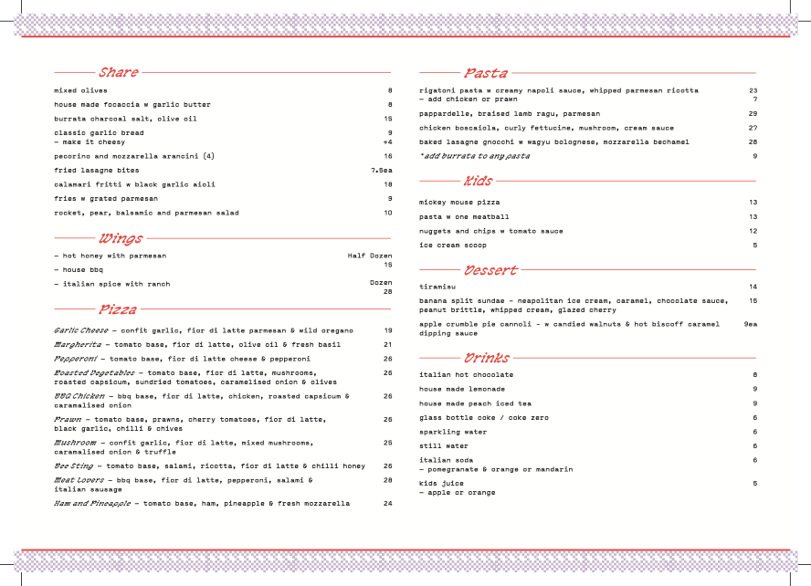 Menu, Gellafrenda